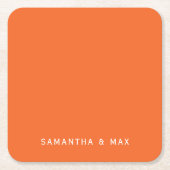 Simple Orange Personalized Modern Wedding スクエアペーパーコースター (正面)