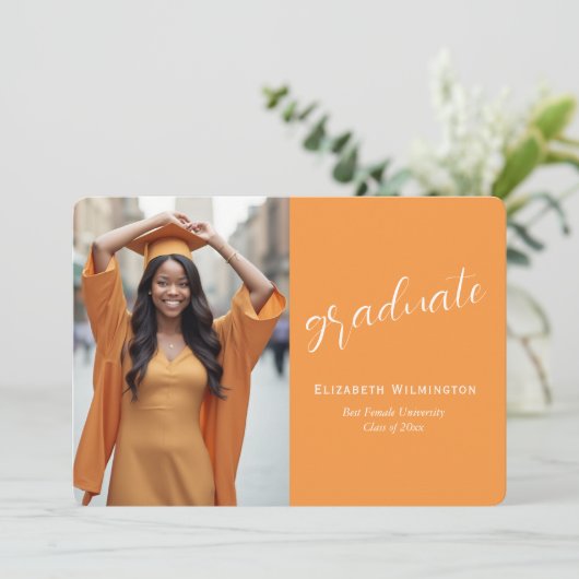 Simple Orange White Photo Graduation 案内状 (スタンド正面)