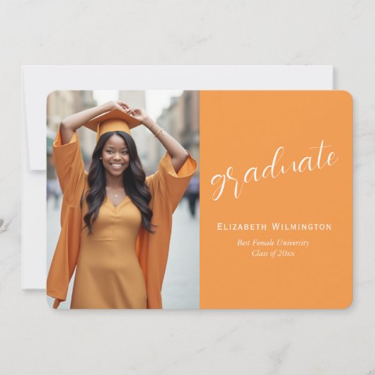 Simple Orange White Photo Graduation 案内状 (正面)