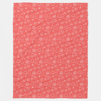 Simple Outlined Hearts and Leaves フリースブランケット