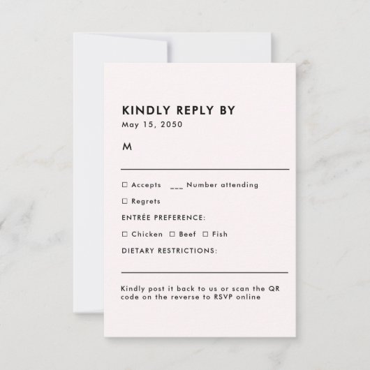 Simple Pale Pink Meal Choice Wedding RSVP Card (正面)