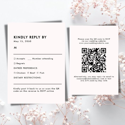 Simple Pale Pink Meal Choice Wedding RSVP Card