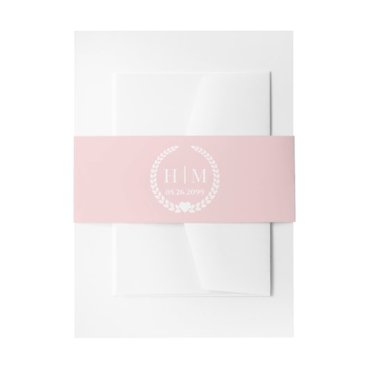 Simple Pale Rose Pink Monogram Invitation  招待状ベリーバンド (正面例)