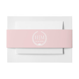 Simple Pale Rose Pink Monogram Invitation 招待状ベリーバンド