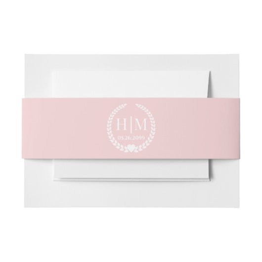 Simple Pale Rose Pink Monogram Invitation 招待状ベリーバンド (正面例)