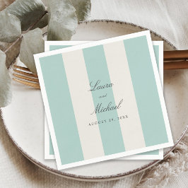 Simple Pale Teal Cabana Stripes Wedding スタンダードカクテルナプキン