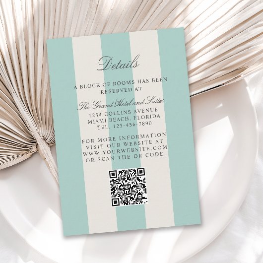 Simple Pale Teal Cabana Stripes Wedding Details エンクロージャーカード