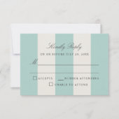 Simple Pale Teal Cabana Stripes Wedding RSVP (正面)