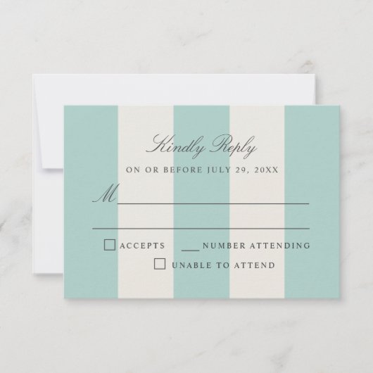 Simple Pale Teal Cabana Stripes Wedding RSVP (正面)