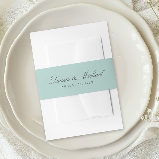 Simple Pale Teal Personalized Wedding 招待状ベリーバンド