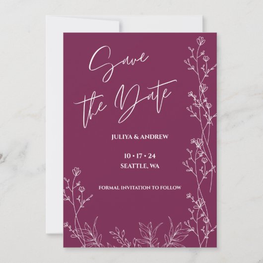 Simple Pansy Purple script wedding  save the date セーブザデート (正面)