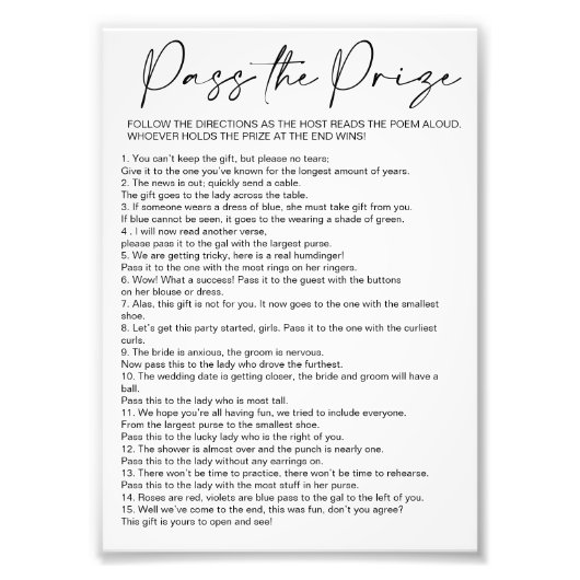 Simple Pass the Prize Bridal Shower Game フォトプリント (正面)