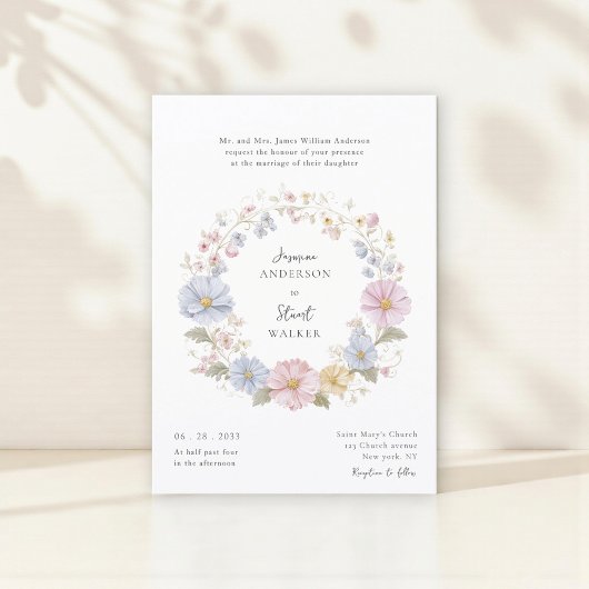 Simple pastel Floral Wedding website qr code  招待状