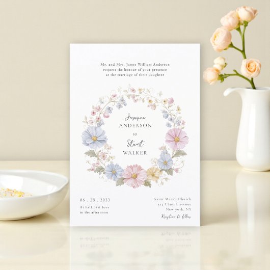Simple pastel Floral Wedding website qr code  招待状