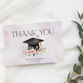 Simple Pastel Graduate Cap Flowers Graduation サンキューカード