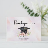 Simple Pastel Graduate Cap Flowers Graduation サンキューカード (スタンド正面)