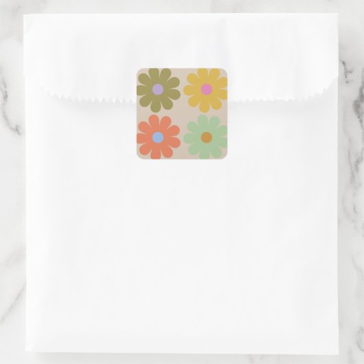 Simple Pastel Vintage Flower Pattern スクエアシール (バッグ)