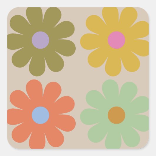 Simple Pastel Vintage Flower Pattern スクエアシール (正面)
