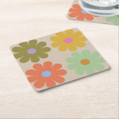 Simple Pastel Vintage Flower Pattern スクエアペーパーコースター (アングル)