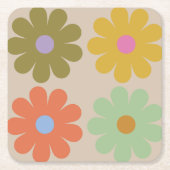 Simple Pastel Vintage Flower Pattern スクエアペーパーコースター (正面)
