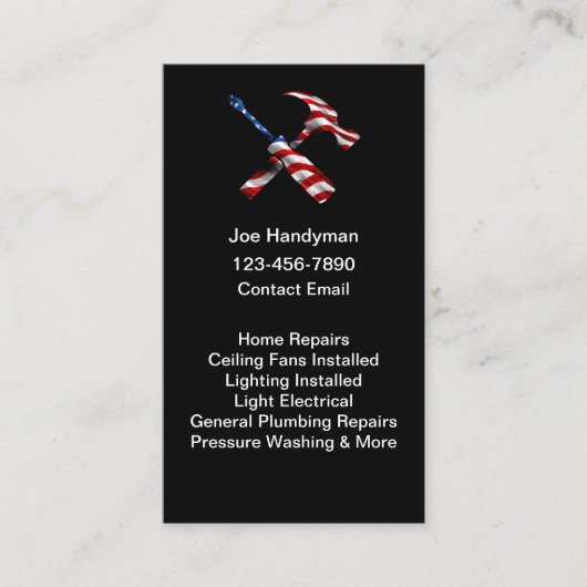 Simple Patriotic American Handyman Business Cards 名刺 (正面)