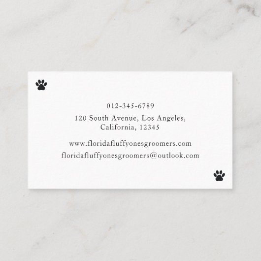 Simple Paw Print Dog Groomer Business Card 名刺 (裏面)