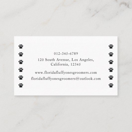 Simple Paw Print Dog Groomer Business Card 名刺 (裏面)