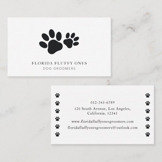 Simple Paw Print Dog Groomer Business Card 名刺 (正面/裏面)