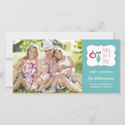 Simple Peace, Joy, and Love Christmas Photo Card シーズンカード (正面)