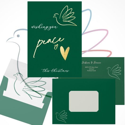 Simple Peace & Love Dove Photo Christmas Card 箔シーズンカード