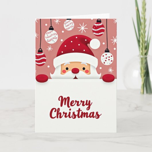 Simple Peeking Santa Merry Christmas Card カード (正面)