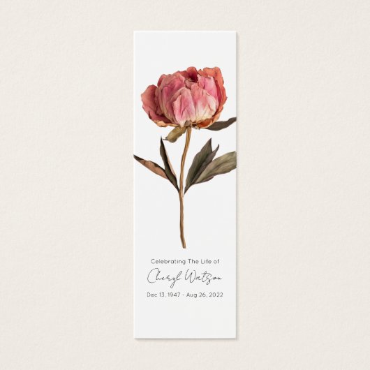 Simple Peony Funeral Memorial Bookmark (正面)