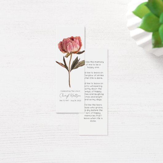 Simple Peony Funeral Memorial Bookmark (デスク)