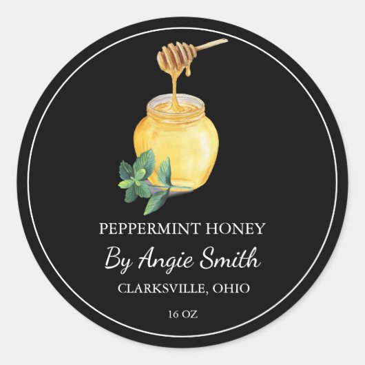 Simple Peppermint Infused Honey Label ラウンドシール (正面)