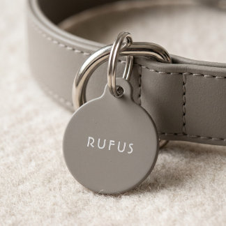 Simple Personalized Dogs Name Beige White ペット　ネームタグ