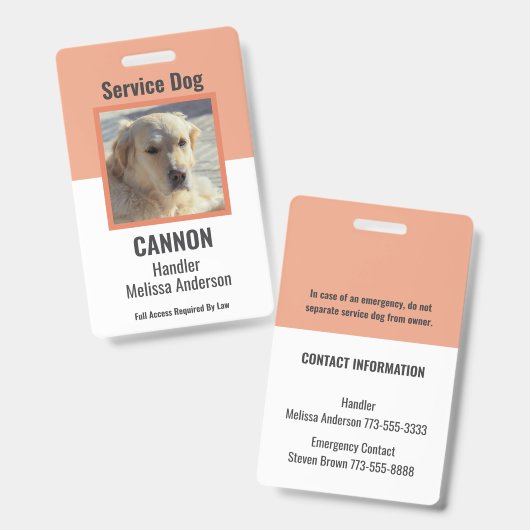 Simple Personalized Service/ Emotional Support Dog バッジ (正面＆裏面)