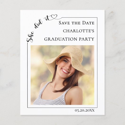 Simple photo budget Graduation Save the Date チラシ (正面)