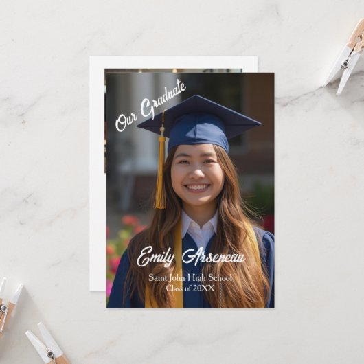 Simple Photo Calligraphy Grad Party Personalize カード (正面/裏面インサイチュ)