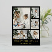 Simple Photo Collage Black Christmas Holiday Card 箔シーズンカード (立ち正面)