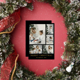 Simple Photo Collage Black Christmas Holiday Card 箔シーズンカード