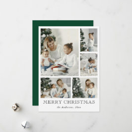 Simple Photo Collage Green Christmas Holiday Card シーズンカード