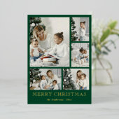 Simple Photo Collage Green Christmas Holiday Card 箔シーズンカード (立ち正面)