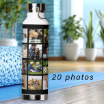 Simple photo collage monogrammed keepsake black ウォーターボトル<br><div class="desc">Add 20 family, kids, pets, or best friends photos and create your own trendy collage grid black and white water bottle with your personal or family monogram name initial inside a black heart. Easy to personalize with your custom square images and letter. It can be a nice thoughtful keepsake gift...</div>