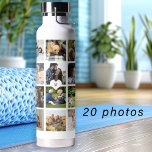 Simple photo collage monogrammed keepsake white ウォーターボトル<br><div class="desc">Add 20 family, kids, pets, or best friends photos and create your own trendy collage grid white and black water bottle with your personal or family monogram name initial inside a white heart. Easy to personalize with your custom square images and letter. It can be a nice thoughtful keepsake gift...</div>