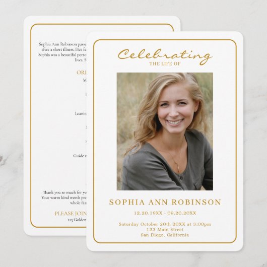 Simple Photo Funeral Memorial Order Of Service プログラム (正面/裏面)