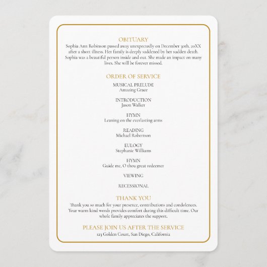 Simple Photo Funeral Memorial Order Of Service プログラム (裏面)