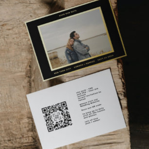 Simple photo Gold Border QR code save our date 箔招待状