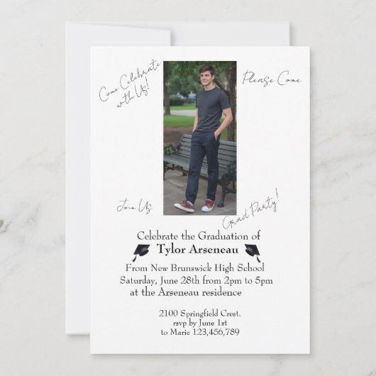 Simple Photo Grad Party Invitation Personalize カード (裏面)