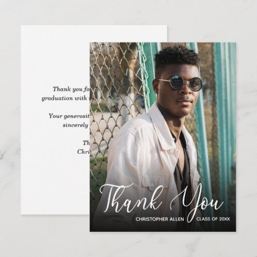 Simple Photo Graduation Thank You ノートカード (正面/裏面)