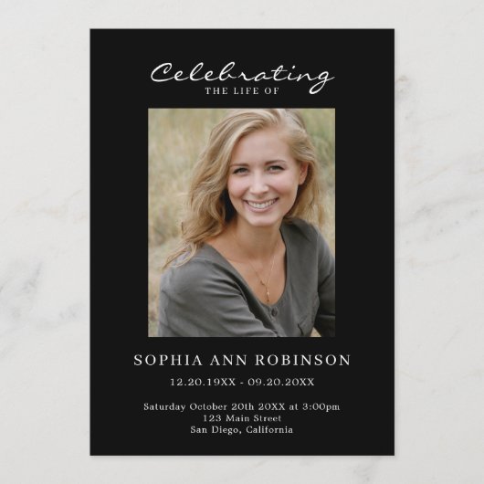 Simple Photo Memorial Order Of Service Black プログラム (正面)